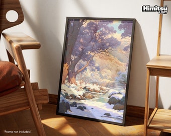 Winter Woodland | Ghibli Poster | Snowy Beautiful Forest | Landscape Wall Art | Anime Forest | Living Room Print | Japanese Print |