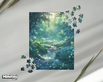 Jigsaw Puzzle | Enchanted Beautiful Forest | Landscape Anime Puzzle | Forest Puzzle | Lush Forest | Jigsaw Puzzle Gift | Ghibli Inspired