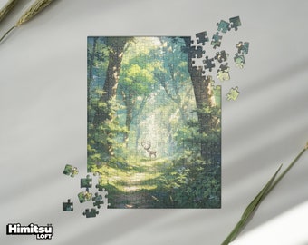 Woodlands Ghibli Jigsaw Puzzle | Beautiful Forest Jigsaw Puzzle Lush Anime Forest | Jigsaw Puzzle Gift  | Deer Art | 250 & 500 Pieces