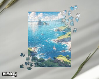 Puzzle Ghibli Mare e Costa / Puzzle Bellissimo Paesaggio / Isole Anime e Barche a Vela / Puzzle Regalo / Puzzle Anime /