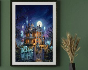 Disney Haunted Mansion Disneyland Art Print | Phineas Gus Ezra Hitchhiking Ghosts Wall Art | Halloween Disney Decor