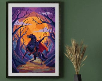 Headless Horseman Poster | Mary Blair Inspired Sleepy Hollow Art (8x10 to 13x19)