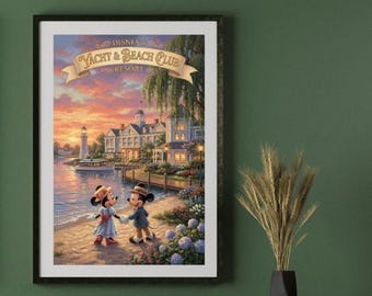 Disney Yacht Beach Club Resort Mickey Minnie Mouse Art Print | Walt Disney World Sunset Wall Art | Vintage Disney Decor