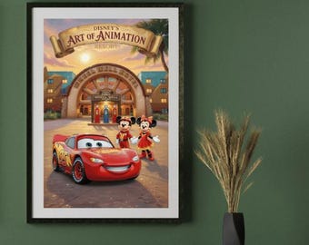 Disney Art of Animation Resort Lightning McQueen Mickey Mouse Print | Walt Disney World Cars Wheel Well Wall Art | Disney Decor