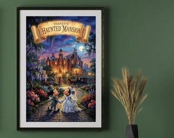 Disney Haunted Mansion Mickey Minnie Wedding Art Print | Walt Disney World Magic Kingdom Bride Groom Wall Art | Disney Decor