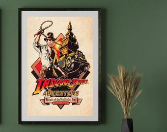 Disneyland Indiana Jones Adventure 1995 Vintage Art Print | Temple of the Forbidden Eye Retro Wall Art | Disney Park Decor