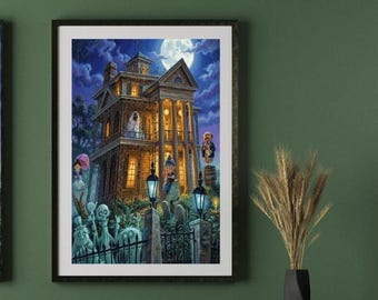 Disney Haunted Mansion Disneyland Art Print | Constance Hatchaway Hitchhiking Ghosts Wall Art | Halloween Disney Decor