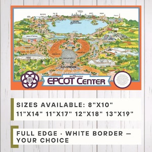 EPCOT Center Poster, World Showcase Future World Map Retro Theme Park Art Print, Disney World Poster, Retro Wall Art, Disney Lover Gift
