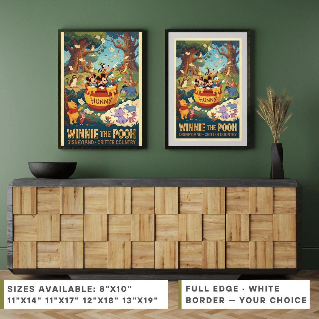 Pooh Ride Sign Disneyland Winnie the Pooh Attraction Ride Poster | Critter Country Art ...