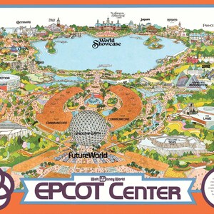 EPCOT Center Map Poster, Classic Future World Park Wall Art, Disney World Poster, Disney Lover Gift, Theme Park Art, Disney Gift Idea
