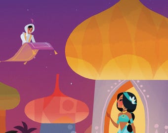 Aladdin and Jasmine Poster, Agrabah Palace Print, Disney Aladdin Wall Art, Magic Carpet Decor, Disney Princess Fan Gift