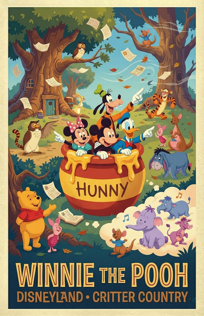 Pooh Ride Sign Disneyland Winnie the Pooh Attraction Ride Poster | Critter Country Art ...