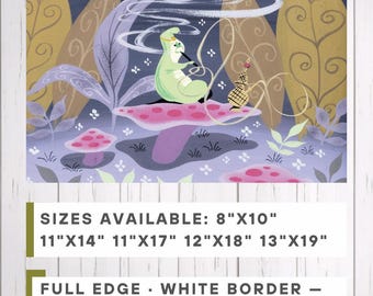 Mary Blair Alice in Wonderland Caterpillar Hookah Mushroom Concept Art Print | Disney 1951 Wonderland Wall Art | Retro Disney Decor
