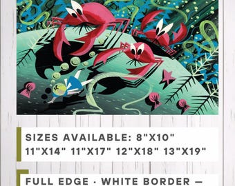 Mary Blair Alice in Wonderland Underwater Crabs Concept Art Print | Disney 1951 Pool of Tears Wall Art | Retro Disney Decor