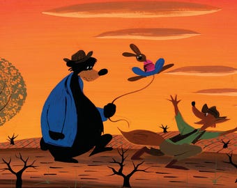Mary Blair Song of the South Brer Rabbit Sunset Concept Art Print | Disney 1946 Brer Bear Brer Fox Wall Art | Retro Disney Decor