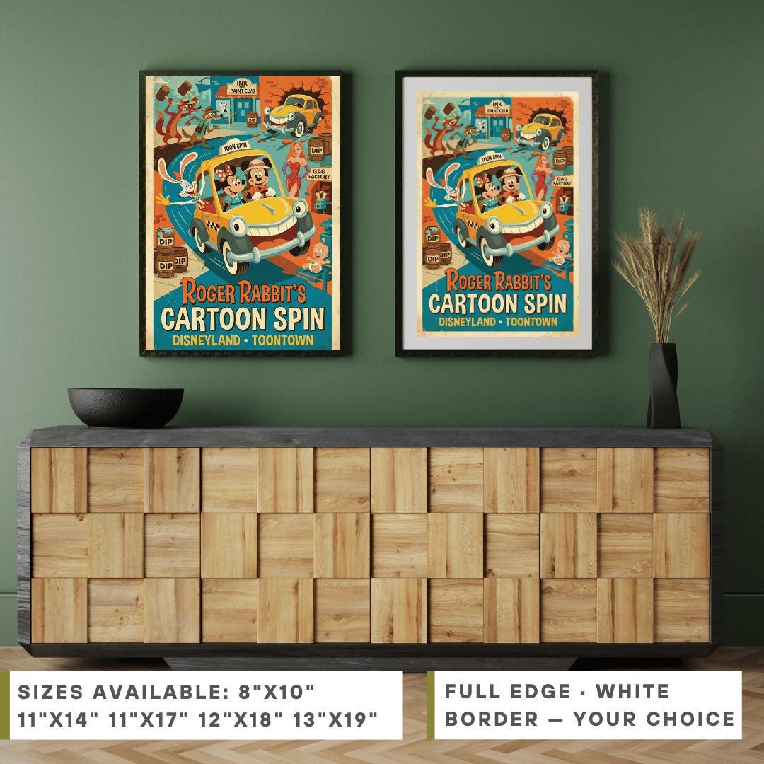 Disneyland Roger Rabbits Cartoon Spin Ride Poster, Mickey Mouse