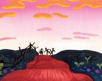 Mary Blair Song of the South Pink Sunset Landscape Concept Art Print | Disney 1946 Southern Wall Art | Retro Disney Decor