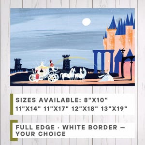 Mary Blair Cinderella Castle Arrival Concept Art Print, Disney 1950 Royal Coach Wall Art, Mid Century Disney Princess Decor, Theme Park Art image 2