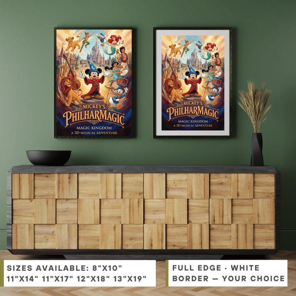 Disney Mickey's Philharmagic, Magic Kingdom Art Print, Disney World Poster, Disney Fan Gift, Retro Wall Art, Disney Lover Gift
