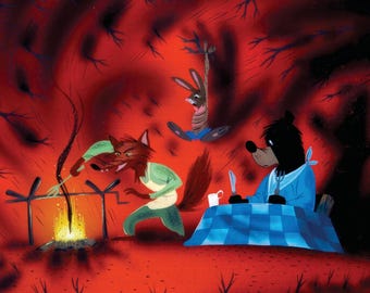 Mary Blair Song of the South Brer Rabbit Campfire Concept Art Print | Disney 1946 Brer Bear Fox Wall Art | Retro Disney Decor