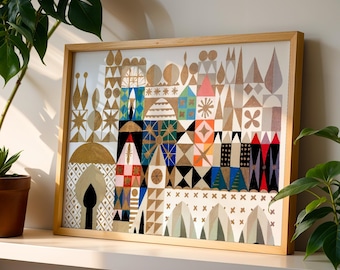 Gold Exterior Poster, It's a Small World Wall Art, Mary Blair Inspired Print, Nursery Wall Art