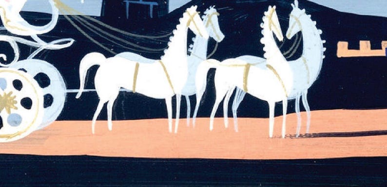 Mary Blair Cinderella Castle Arrival Concept Art Print, Disney 1950 Royal Coach Wall Art, Mid Century Disney Princess Decor, Theme Park Art image 10