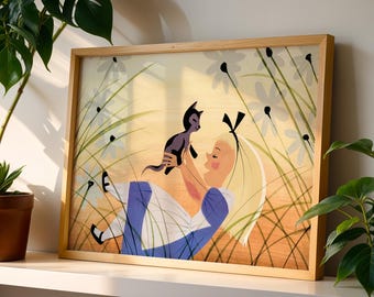 Mary Blair Alice in Wonderland Alice and Dinah Kitten Concept Art Print, Disney 1951 Meadow Wall Art, Retro Disney Decor, Disney Gift Idea