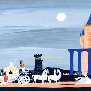 Mary Blair Cinderella Castle Arrival Concept Art Print, Disney 1950 Royal Coach Wall Art, Mid Century Disney Princess Decor, Theme Park Art image 3