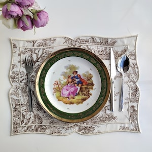 Toile de Jouy-placemats, tafelkleed met patroon, placemats sets, keukenlinnen, tafelkleed, placemats set van 4, pacemats set van 6