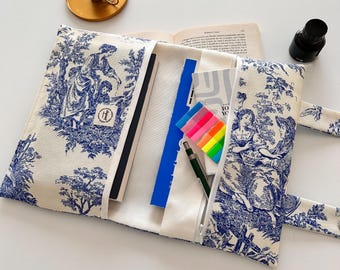 Toile de Jouy Fabric,Book Sleeve, Book Bag, Book Purse, Book Protector, Bookish Gifts, Book Cover, Back to School or Christmas Gift