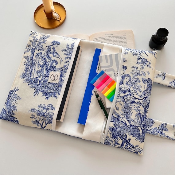 Tissu toile de Jouy, pochette pour livre, cartable, porte-livre, protège-livre, cadeaux livresques, couverture de livre, retour à l'école ou