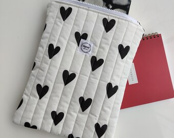 Charming Black Sweet Hearts Print - Handmade Book Cover, Padded Book Sleeve