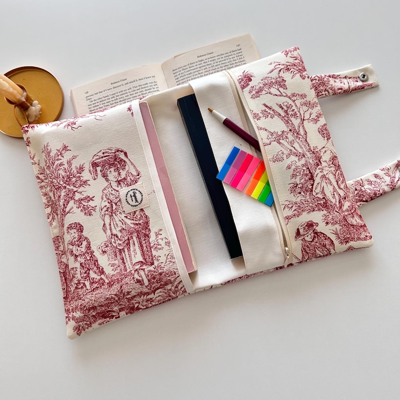 Toile de Jouy Fabric,Book Sleeve, Book Bag, Book Protector, Bookish Gifts, Book Cover, Book Pouch, Back to School or Christmas Gift image 8