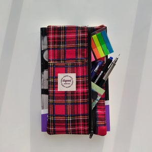 Elastic Pencil Case, Planner Pen Pouch, Pencil Pouch with Elastic, A5 Zipper Pouch, Tartan Fabric Pen Case, Back to School or Christmas Gift