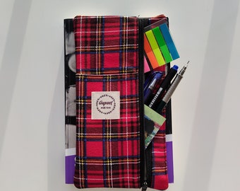 Elastic Pencil Case, Planner Pen Pouch, Pencil Pouch with Elastic, A5 Zipper Pouch, Tartan Fabric Pen Case, Back to School or Christmas Gift