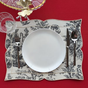 Toile de Jouy Placemats , Patterned Table cloth, Placemats sets, Kitchen Linens, Table cloth,placemats set of 4, pacemats set of 6
