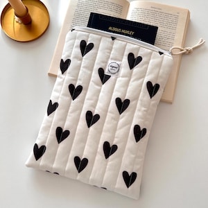 Charming Black Sweet Hearts Print - Handmade Book Cover, Padded Book Sleeve, Back to School or Christmas Gift