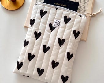 Charming Black Sweet Hearts Print - Handmade Book Cover, Padded Book Sleeve, Back to School or Christmas Gift