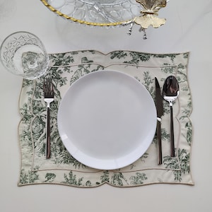 Toile de Jouy Placemats , Patterned Table cloth, Placemats sets, Kitchen Linens, Table cloth,placemats set of 4, pacemats set of 6