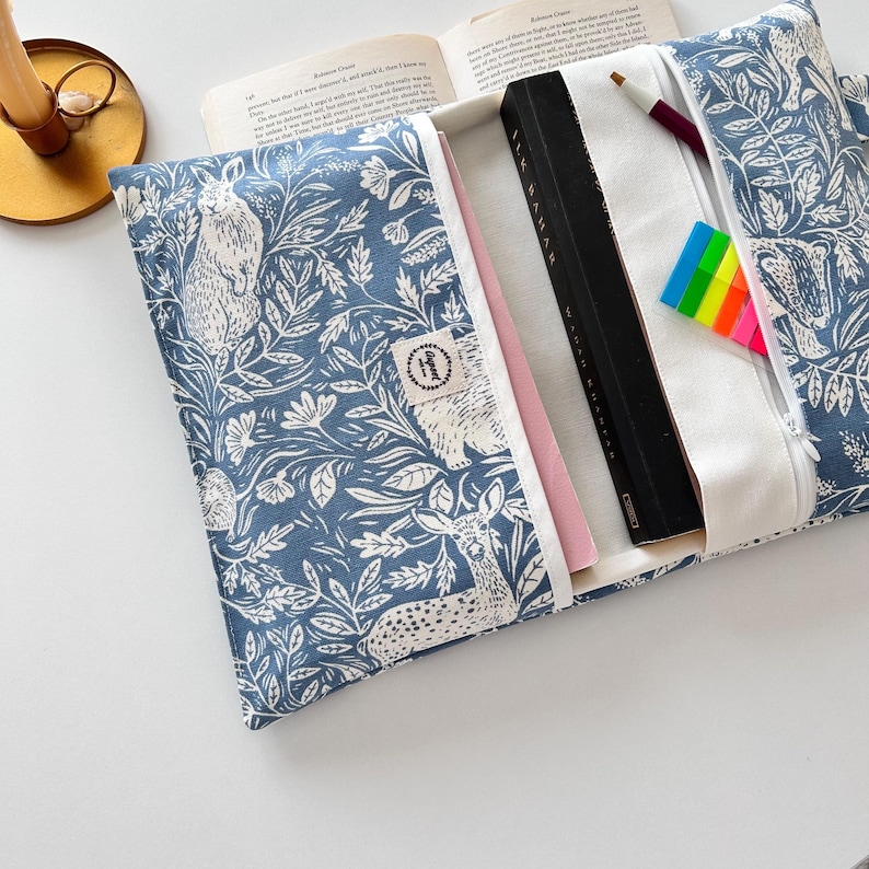 Blue Forest Book Sleeve With Zipper and Double Storage Pockets , Gift ...