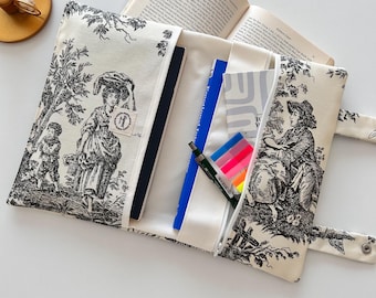 Toile de Jouy Fabric,Book Sleeve, Book Bag, Book Protector, Bookish Gifts, Book Cover, Book Pouch, Back to School or Christmas Gift