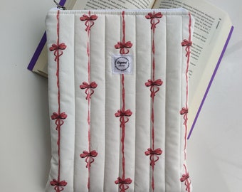 Cute Red Bows - Handmade Book Sleeve, Padded Book Sleeve