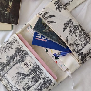 Toile de Jouy, pochette pour livre, cartable, sac à main, protège-livre, accessoire livre et Kindle, couverture de livre, pochette de livre, cadeau de Noël