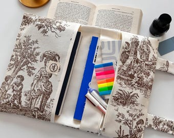 Toile de Jouy Fabric,Book Sleeve, Book Bag, Book Purse, Book Protector, Bookish Gifts, Back to School or Christmas Gift, Book Pouch