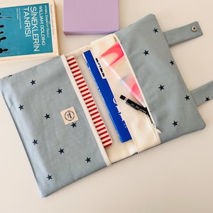 Couverture de livre bleu doux motif étoiles - Élégant et pratique, pochette de livre, sac de livre, sac à main, protège-livre,