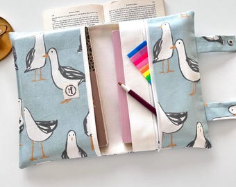 Charming Blue Book Organizer with Seagull Pattern – Handmade and Adorable Book  Accessory