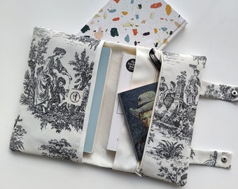 Toile de Jouy-stof, boekhoes, boekentas, boekentas, boekbeschermer, leesachtige geschenken, boek en Kindle-accessoire, boekomslag, boekzakje