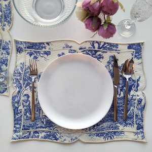 Toile de Jouy Placemats , Patterned Table cloth, Placemats sets, Kitchen Linens, Table cloth,placemats set of 4, pacemats set of 6