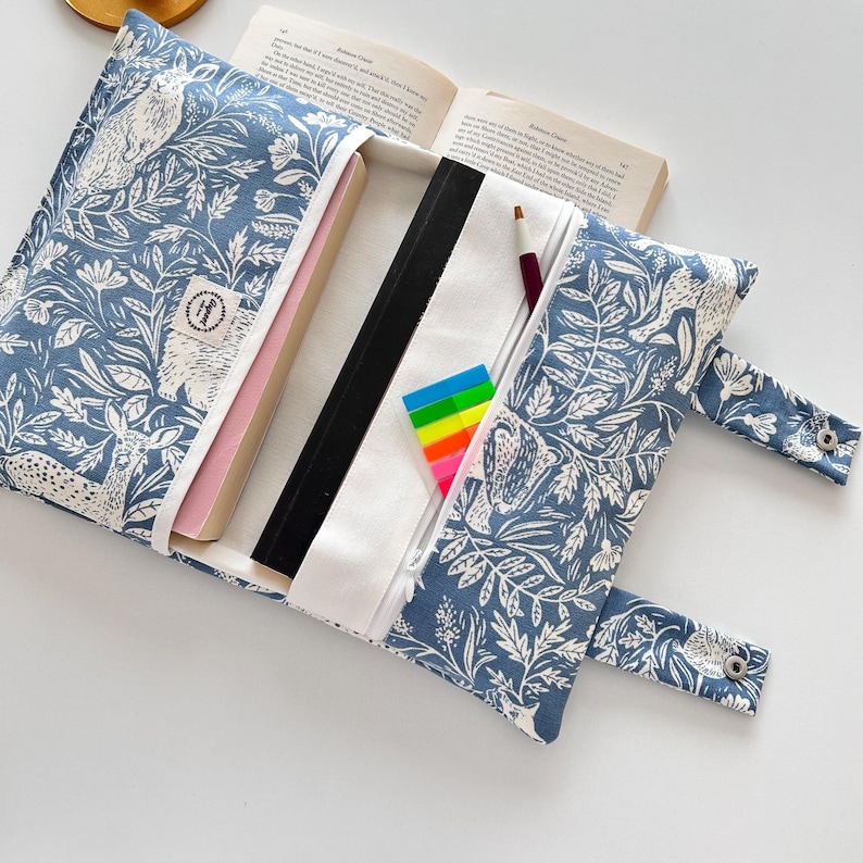 Blue Forest Book Sleeve With Zipper and Double Storage Pockets , Gift ...