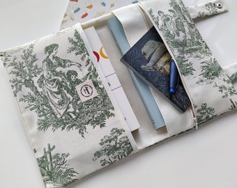 Toile de Jouy fabric , Book Sleeve, Book Bag, Book Purse, Book Protector, Book and Kindle Accessory, Book Cover, Book Pouch, Christmas Gift